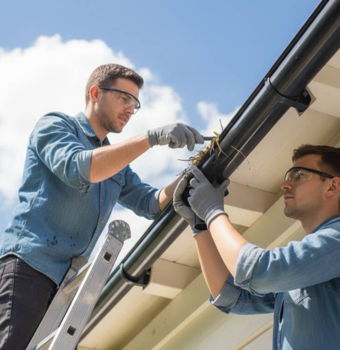 Plumber fixing roof drainage Plumber fixing roof drainage