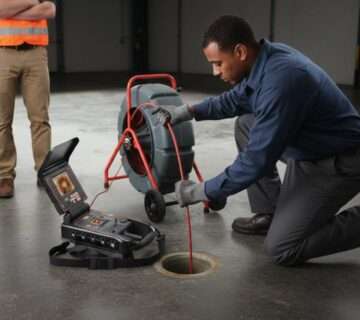 Plumber inspecting a drain with a CCTV